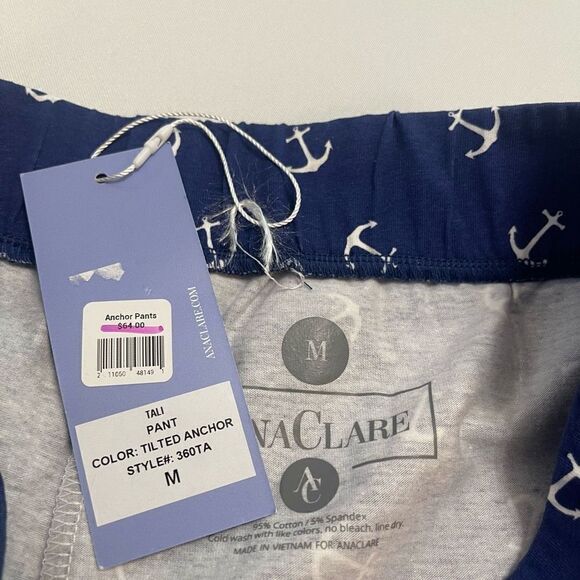 NWT AnaClare Navy Blue Tilted Anchor Pants Size Medium New - Picture 6 of 6